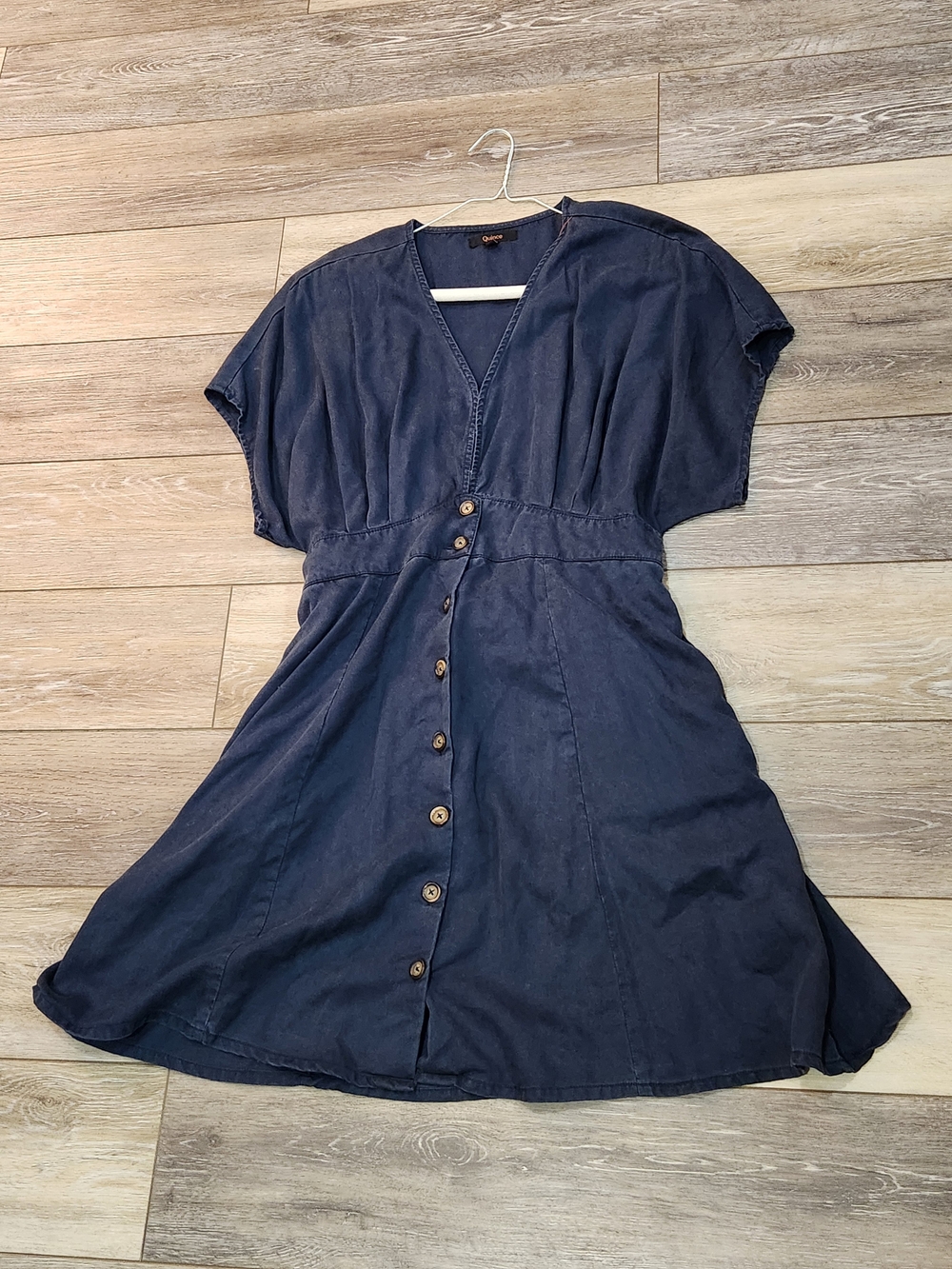 Quince Vintage Wash Tencel Button Front Dress Midnight Blue Large - Picture 2 of 8